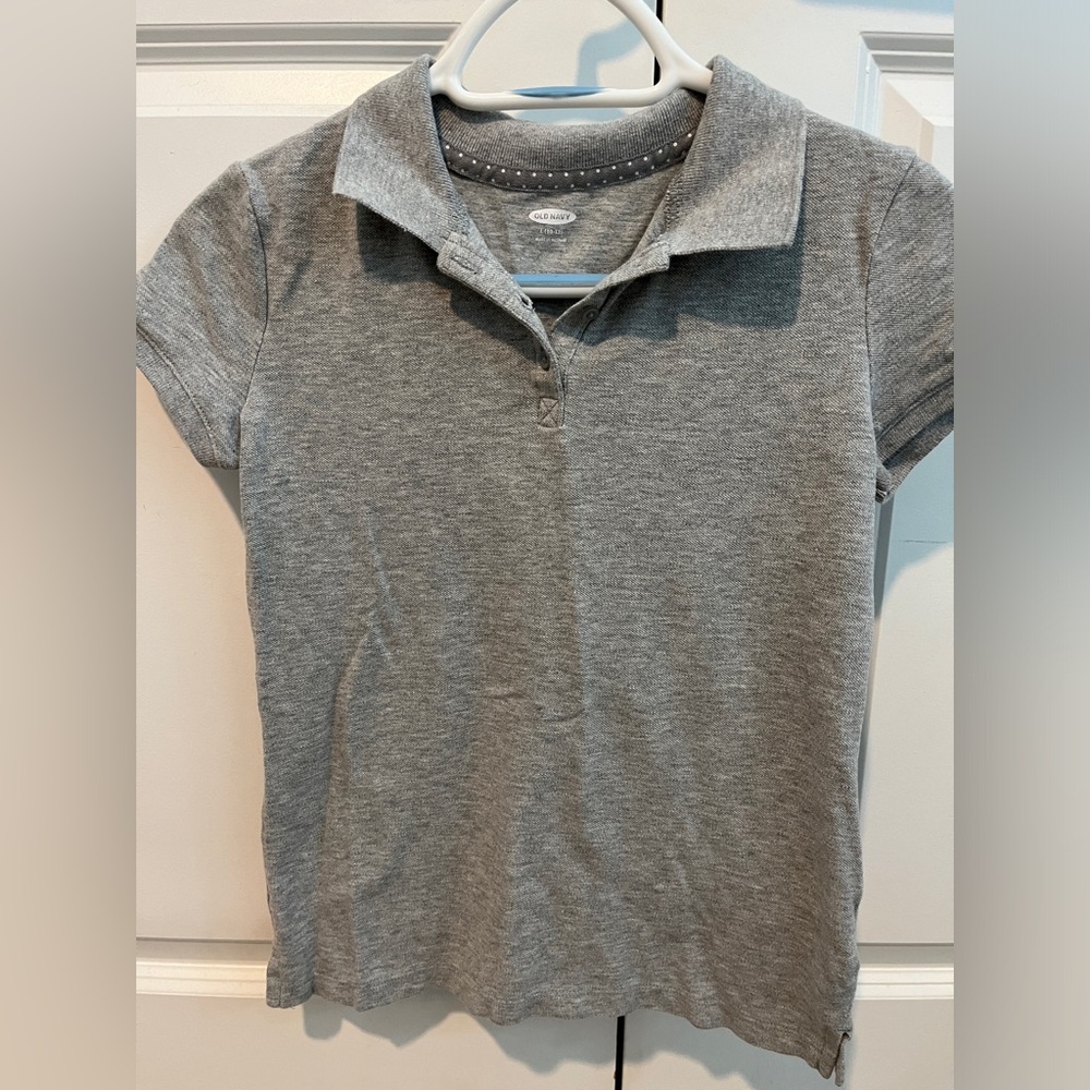 Old Navy, gray collared shirt.